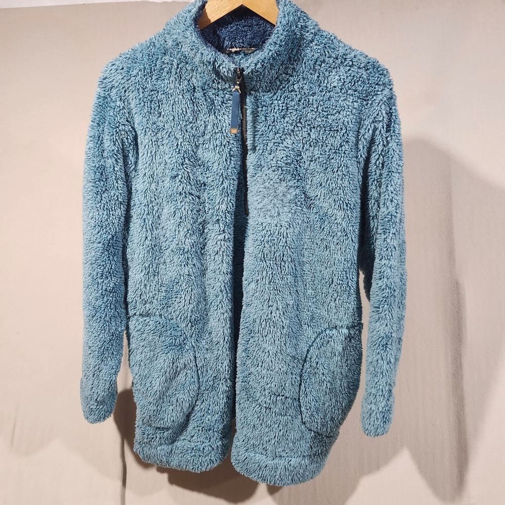 Soft Surroundings Blue Sherpa Fleece 1/4 Zip Pullover 1X 5AT51 Mock Neck Pockets